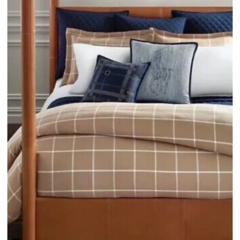 Ralph Lauren Full Queen Modern Equestrian Windowpane‎ Duvet Cover $500